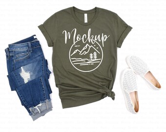 3001 Military Green | Bella Canvas 3001 Mockup | Bella Canvas Flat Lay | Tshirt Mockup | 3001 Bella Canvas Mockup | Lifestyle Mockup