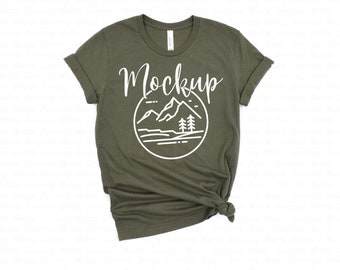 3001 Military Green | Bella Canvas 3001 Mockup | Bella Canvas Flat Lay Shirt Only | Tied Tshirt Mockup | 3001 Bella Mockup | 3001 Flat Lay