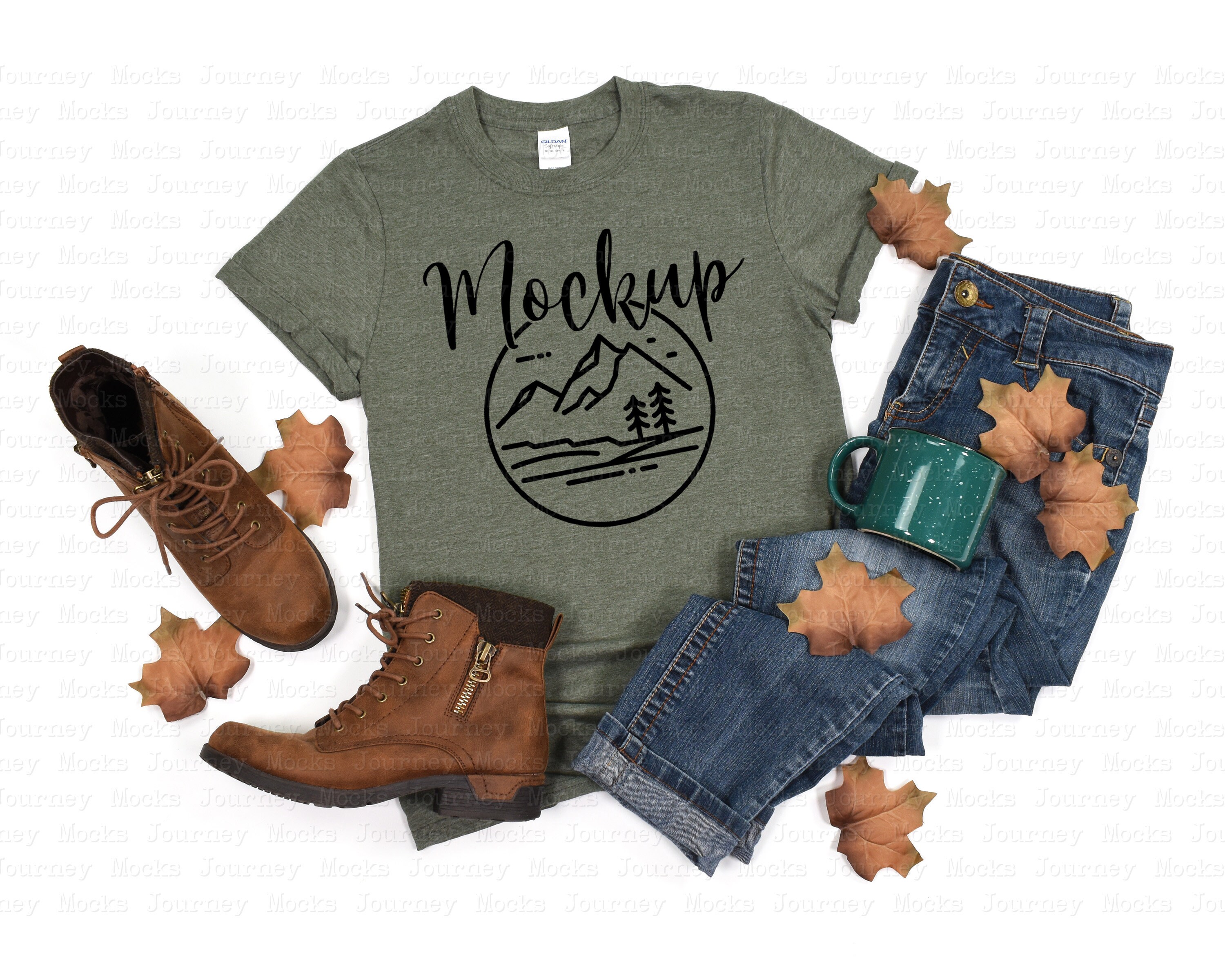 Gildan 64000 Mockup Heather Military 