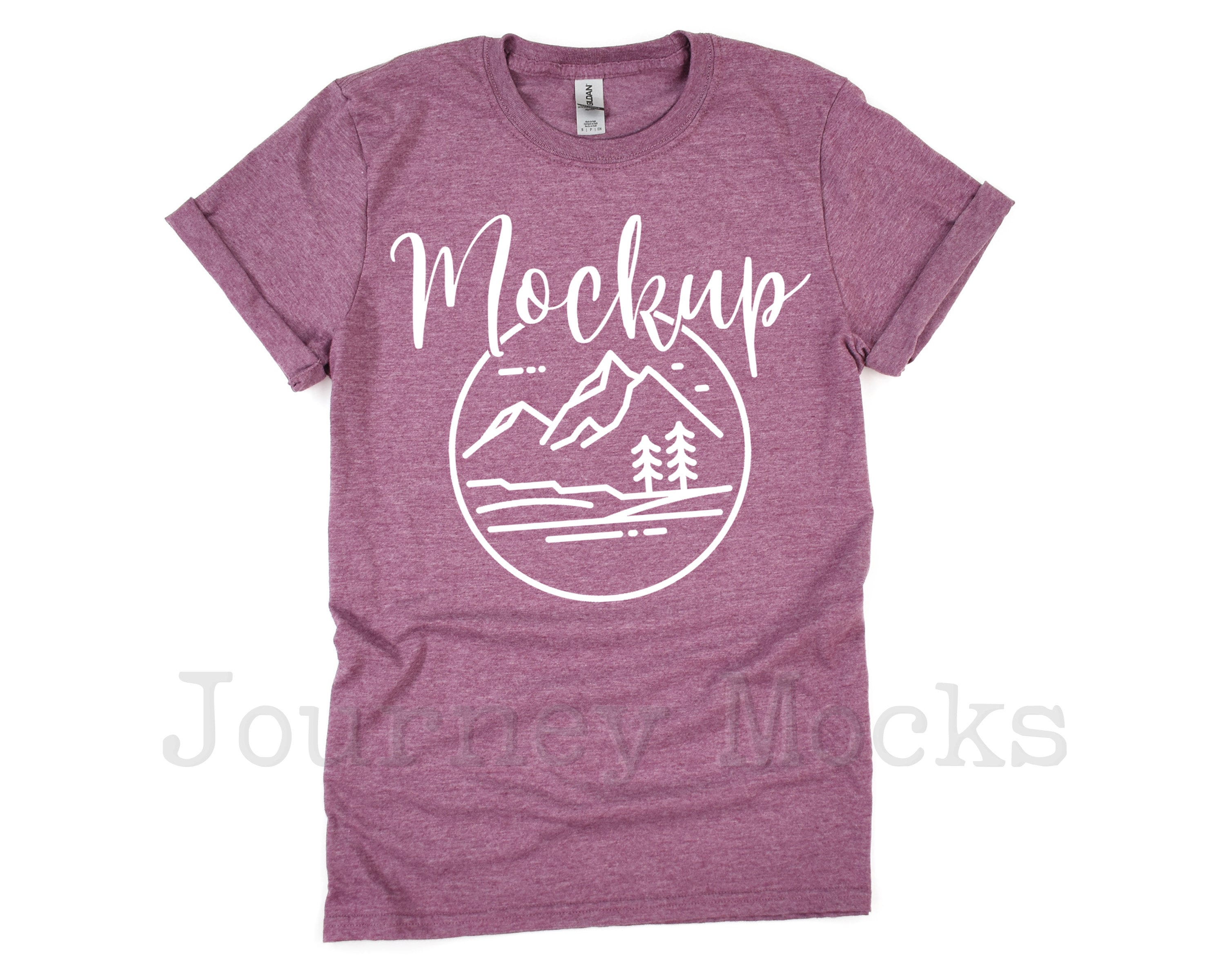 Download Gildan 64000 Heather Maroon Mockup Gildan Softstyle Mockup ...