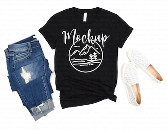 Bella Canvas 3001 Mockup / Nero / 3001 Bella Canvas Flat Lay / Flat Lay Mockup / Tshirt Mockup / Sfondo bianco / Download digitale