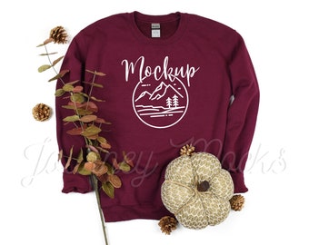 Gildan 18000 Mockup Maroon | Gildan 18000 Sweatshirt | 18000 Mockup | Crewneck Flat Lay | Autumn or Fall Mockup | Lifestyle Sweater Mockup