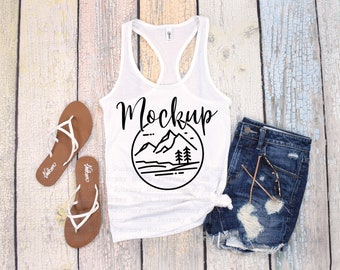 Next Level 1533 Mockup | White | 1533 Mockup | Next Level 1533 White | Beach Summer Tank Top Mockup | Racerback Mock Up | 1533 Flat Lay