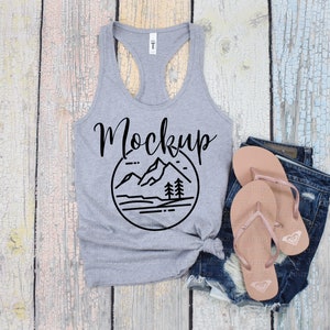 Heather Grey | Next Level 1533 Mockup | 1533 Mockup | Next Level 1533 Tank Top | Beach Summer Tank Top | Racerback Mockup | 1533 Flat Lay
