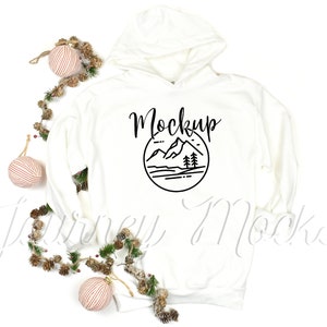Gildan 18500 Christmas Mockup White | Gildan 18500 Mockup | 18500 Winter Hoodie Mockup | Xmas Sweatshirt Flat Lay | 18500 Gildan Mockup