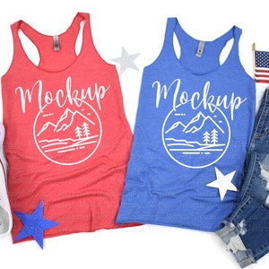 4th Of July Mockup | Next Level 6733 Mockup Vintage Red & Vintage Royal | 6733 Mockup | Summer Flat Lay | 6733 Mockup | Tank Top Mock Up Duo