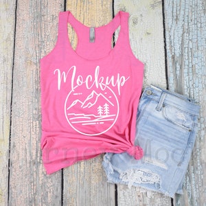 Next Level 6733 Mockup | Vintage Pink | 6733 Mockup | Next Level 6733 Flat Lay | Beach Summer Mockup | 6733 Triblend Racerback | Lifestyle