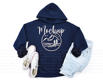 Navy | Gildan 18500 Mockup | Gildan Hoodie Mockup | Gildan Heavy Blend Flat Lay  | Lifestyle Hoodie Mockup | 18500 Navy Sweatshirt Mockup