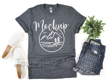Gildan 64000 Dark Heather Mockup | Gildan Softstyle Mockup Unisex Tshirt | 64000 Mockup Flat Lay | Gildan T Shirt Mock Up | White Background