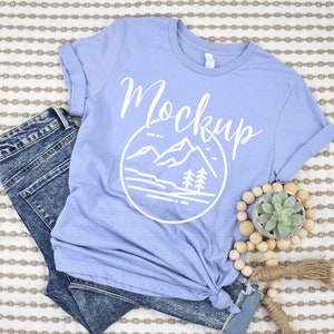 Bella Canvas 3001 Mockup Heather Blue | 3001 Mockup | Boho Lifestyle Flat Lay | 3001 Heather Blue Mockup | Bella Mockup 3001 | Digital