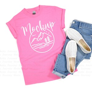 Gildan 5000 Mockup | Azalea | 5000 Mockup Flat Lay | Gildan Heavy Cotton T Shirt Mock Up | 5000 Azalea | Lifestyle Mockup | Digital Mockup image 1
