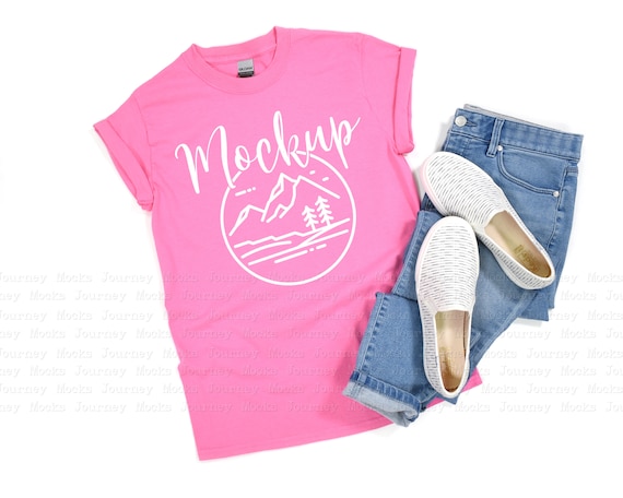 Gildan 5000 Mockup | Azalea | 5000 Mockup Flat Lay | Gildan Heavy Cotton T Shirt Mock Up | 5000 Azalea | Lifestyle Mockup | Digital Mockup