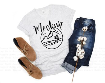 3005 Ash | Bella Canvas 3005 Mockup | V Neck T Shirt Mockup Flat Lay | Lifestyle Mockup | 3005 V-Neck Tshirt Flat Lay |  Digital Mock Up