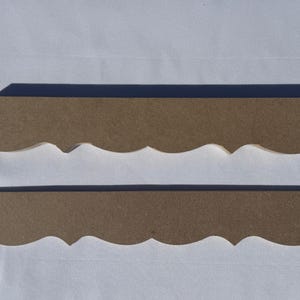 Professional Grade Unfinished Wood Molding Scalloped Edge Furniture Trim Cabinet Enhancement Piece Dresser Applique Accent MDF Ornamental Design Interior Design Element Architectural Detail Decorative Woodworking Component Restoration Project