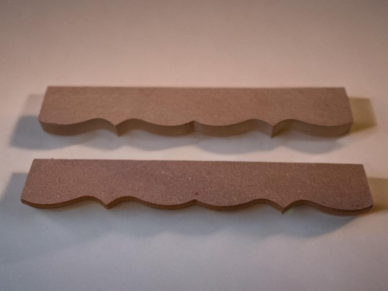 Professional Grade Wood Trim Furniture Molding Scalloped Edge Design MDF Material Cabinet Door Dresser Enhancement Interior Design Restoration Project Architectural Detail Decorative Accent Available Multiple Length Options Custom