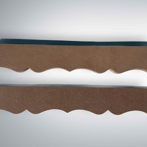Professional Grade Applique Piece Unfinished Furniture Trim Scalloped Edge Wood Molding Cabinet Door Enhancement MDF Ornamental Design Interior Design Element Architectural Detail Dresser Accent Custom Millwork Project Restoration Ready Designer Specification
