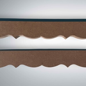 Professional Grade Scalloped Edge Molding Unfinished Furniture Trim Cabinet Applique MDF Ornamental Detail Designer Embellishment Dresser Accent Architectural Woodworking Element Interior Design Ready Paintable Stainable Wood Surface Decorator Quality