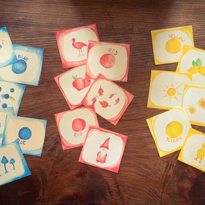 Tarjetas de acuarela de colores primarios Tarjetas didácticas