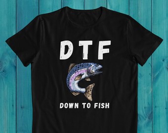 Grappig vis-T-shirt, 'DTF Down To Fish', cadeau voor papa