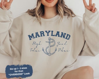 Maryland High Tides Crewneck Sweatshirt: Nautical Varsity Sweater
