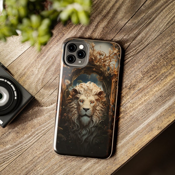 White Lion iPhone 14, 13, 12, 11 Pro Max Case | Nature-Inspired iPhone Case | Regal Lion Sitting Upon His Throne | Aslan King of Narnia