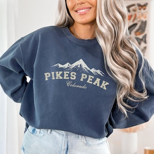 Pikes Peak Colorado Cozy Crewneck Sweatshirt, Comfort Colors Eco Friendly Dyes, Colorado Springs Sweater, Rocky Mountains Shirt
