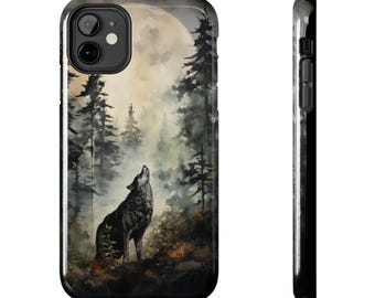 Watercolor Wolf Howling at Moon iPhone Case