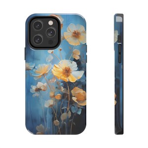 iPhone 13 12 11 Pro Max Cases Wild Flower Phone Case, Azure and Amber Single Flower | Floral Oil Painting iPhone Case for Women