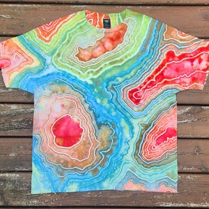 XL Rainbow Geode Tie-dye / Ice-dye T-shirt, 100% Cotton Hanes Beefy T