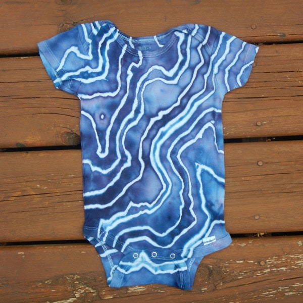 12 Months Blue Geode Tie-dye / Ice-dye Short Sleeve Baby Onesie