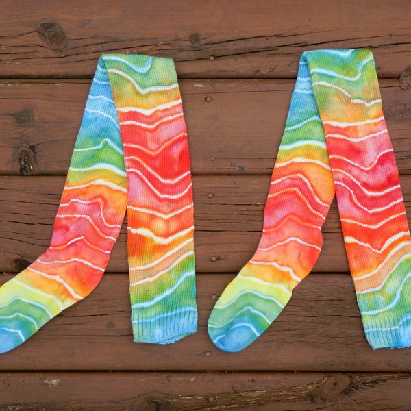 Rainbow Geode Tie-dye / Ice-dye Thigh Highs Socks