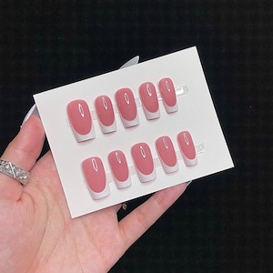 French Tip Pink Base Square Press On Nails