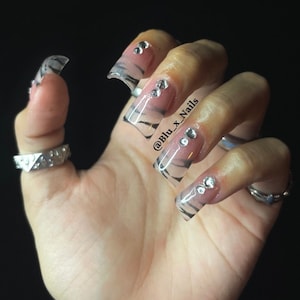READ DESCRIPTION- Zebra Print Y2K Shimmer Rhinestone Duck Polygel Press On Nails