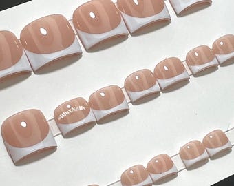 French Tip Gel or Acrylic Press On Toe Nails