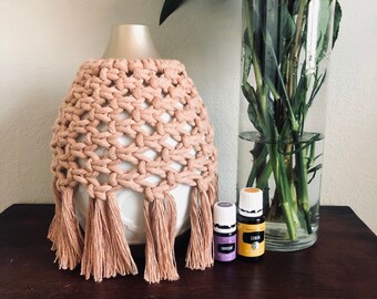 Desert Mist Macrame Diffuser Cover, Essential Oils, Boho Style, Natural, Young Living, Fringe Diffuser Skirt