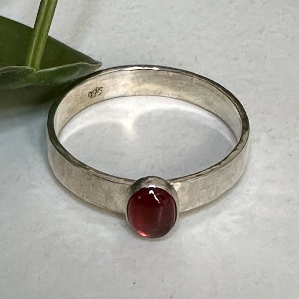 Sterling garnet cabochon ring, stackable ring