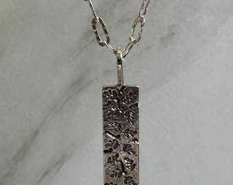 Oxidized Sterling Silver Leaf Bar Necklace: Hand Stamped Charm