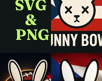 Bunny Bowl SVG | Logotipo do coelho com bandeira porto-riquenha PNG | Design esportivo para dia de jogo de futebol | Gráfico de estilo de ilha urbana para camisetas e vestuário