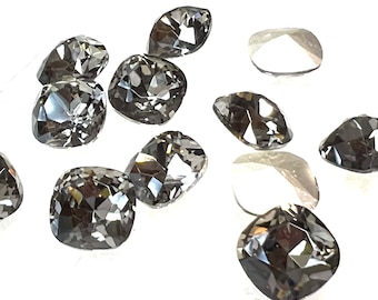 Strass taglio cuscino da 12 mm, cristallo di diamante nero, (2), laminato, 4470