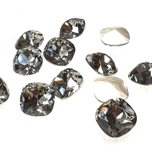 12mm Cushion Cut Rhinestone, Black Diamond Crystal, (2), Foiled, 4470