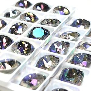 12mm Cushion Cut Rhinestone, Ghostly Light Crystal, (2), Foiled, 4470