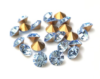 Light Sapphire Austrian Crystal Rhinestones: Vintage Gold Foiled Chatons, 6mm (12)