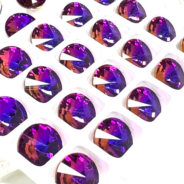 12mm Galactic Violet Rivoli Crystal Rhinestones (4), Foiled, Round