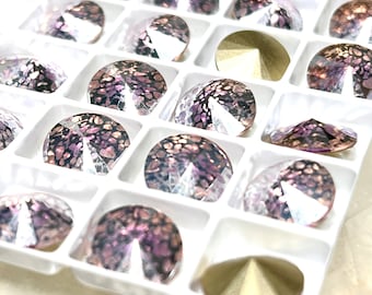 12mm Light Rose Silver Patina Rivoli Crystal Rhinestones (2), Foiled, Round, Illuminate