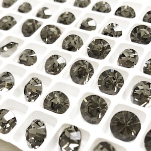 Black Diamond Preciosa Crystal Chaton Stones, Foiled, 39ss, ss39, 8mm, Round, Maxima