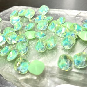12mm Cushion Cut Rhinestone, Green Gossamer Crystal, (2), Foiled, 4470