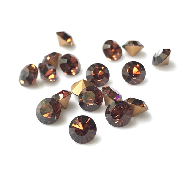 Smoked Topaz Premier Brand Austrian Crystal Chaton Rhinestone (12), Vintage Stock, Gold Foiled, 29ss, ss29, 6mm, Round, 1012