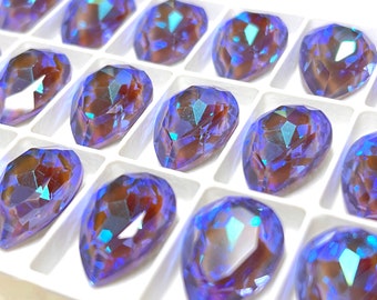 18x13mm Pear Rhinestone Jewel (2), Grape Delite, Illuminate Glass Crystal, Lacquer Back
