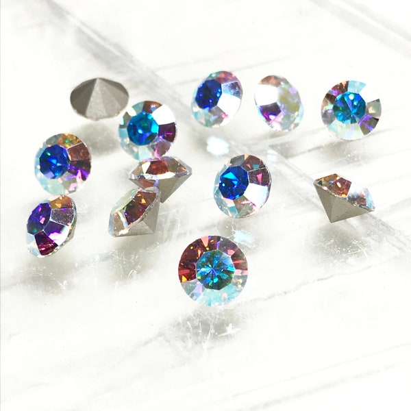 Crystal AB Preciosa Chaton Stones (12), Foiled, 39ss, ss39, 8mm, Round, Maxima