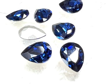 18x13mm Midnight Sapphire Pear Rhinestone (2), Illuminate Glass Jewel Crystal, Silver Foiled